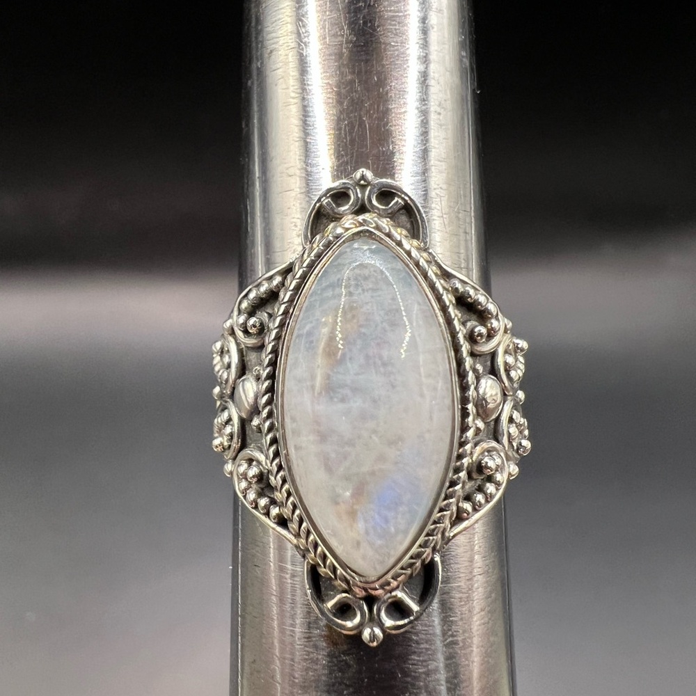 Sterling Silver Marquis Rainbow Moonstone Ring
